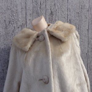 Vintage 60s Cream Blonde Faux Fur Coat Opera Mid Century Coat